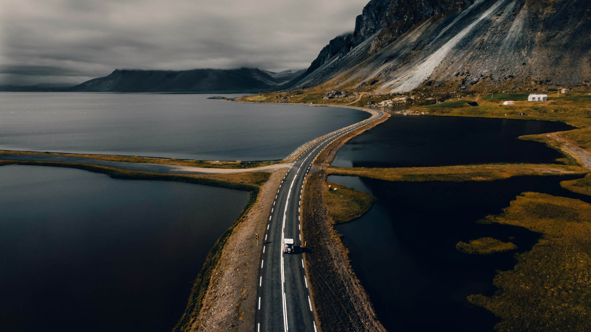 Iceland's Ring Road with clear road markings and mountain backdrop